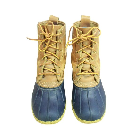 LL Bean Multicolor Leather 8" Lace Up Unlined Ankle Duck Boots Size 7 Wide - Picture 5 of 11